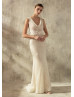 Draped Neck Ivory Sparkly Sequin Lace Trim Wedding Dress Draped Neck Ivory Sparkly Sequin Lace Trim Wedding Dress